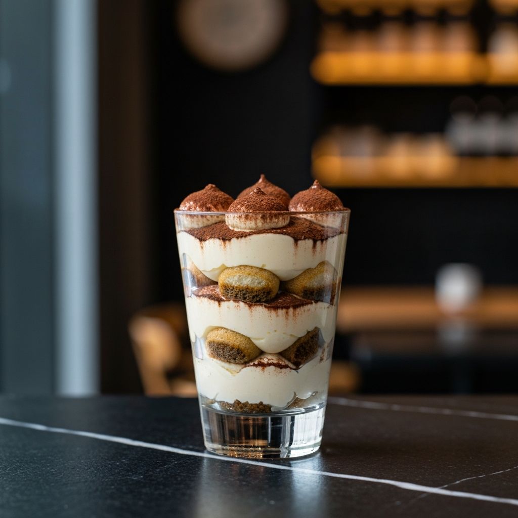 Tiramisu dessert with cocoa dusting