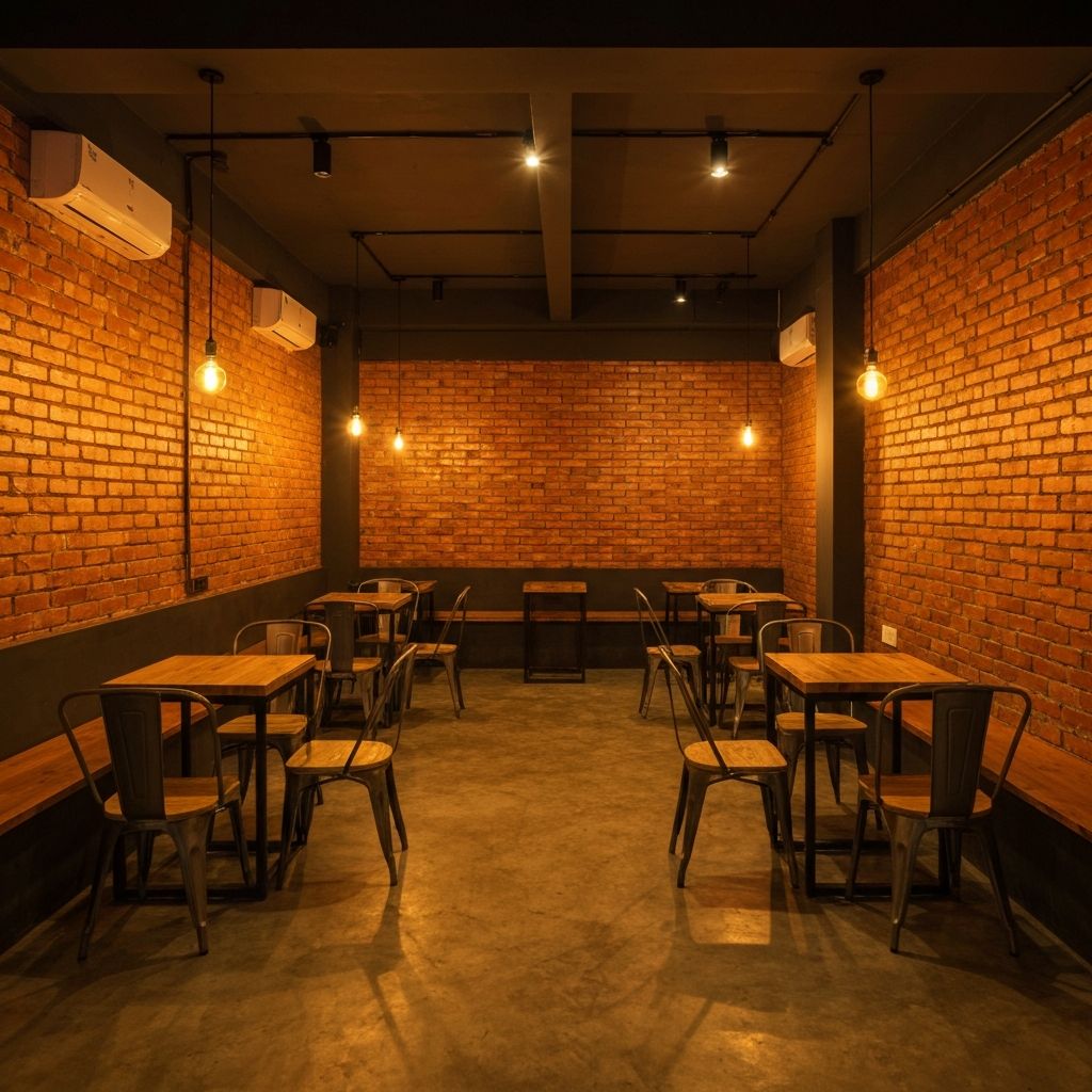 Modern café interior with industrial lighting